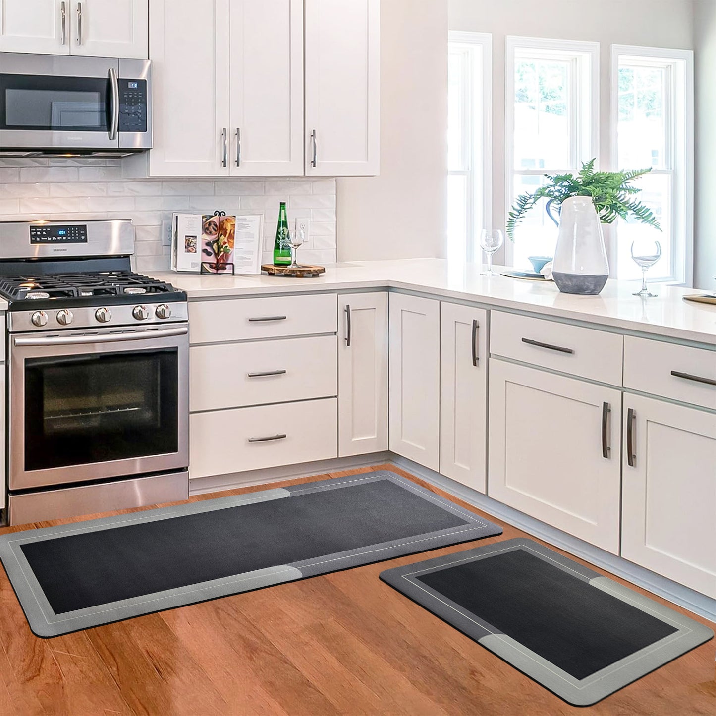 Kitchen Floor Mat 3.5mm (120x40cm & 40x60cm, Grey-2 Pieces)