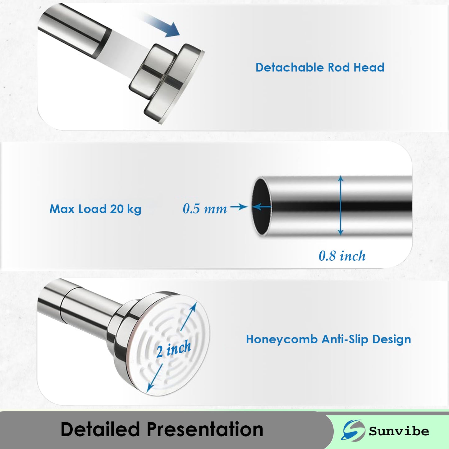 Extendable Shower Curtain Tension Rod Non-Drilling Anti-Skid Spring Pull Rod -Silver (125Cm To 220Cm)