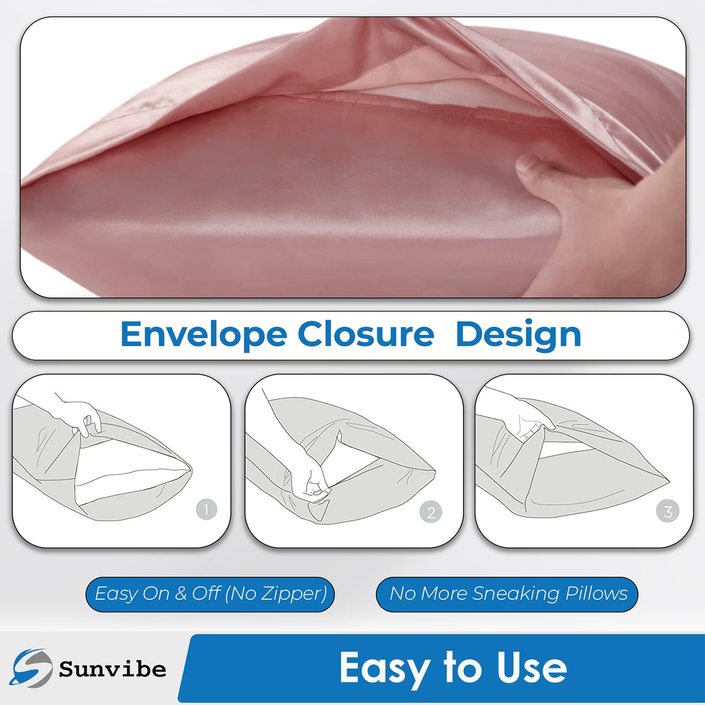 Set of 2 Satin Silk Pillow Covers and 3 Pieces Silk Scrunchies (Rose Pink)