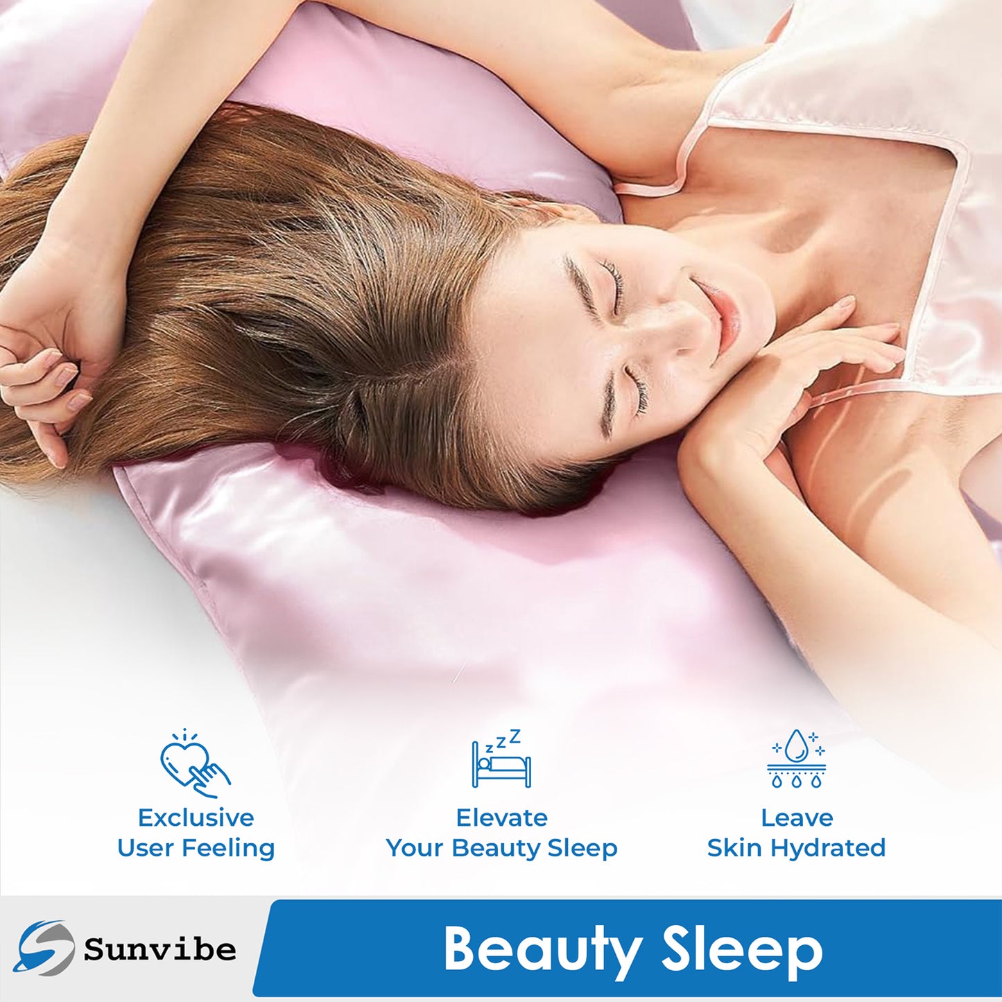 Set of 2 Satin Silk Pillow Covers and 3 Pieces Silk Scrunchies (Pink)