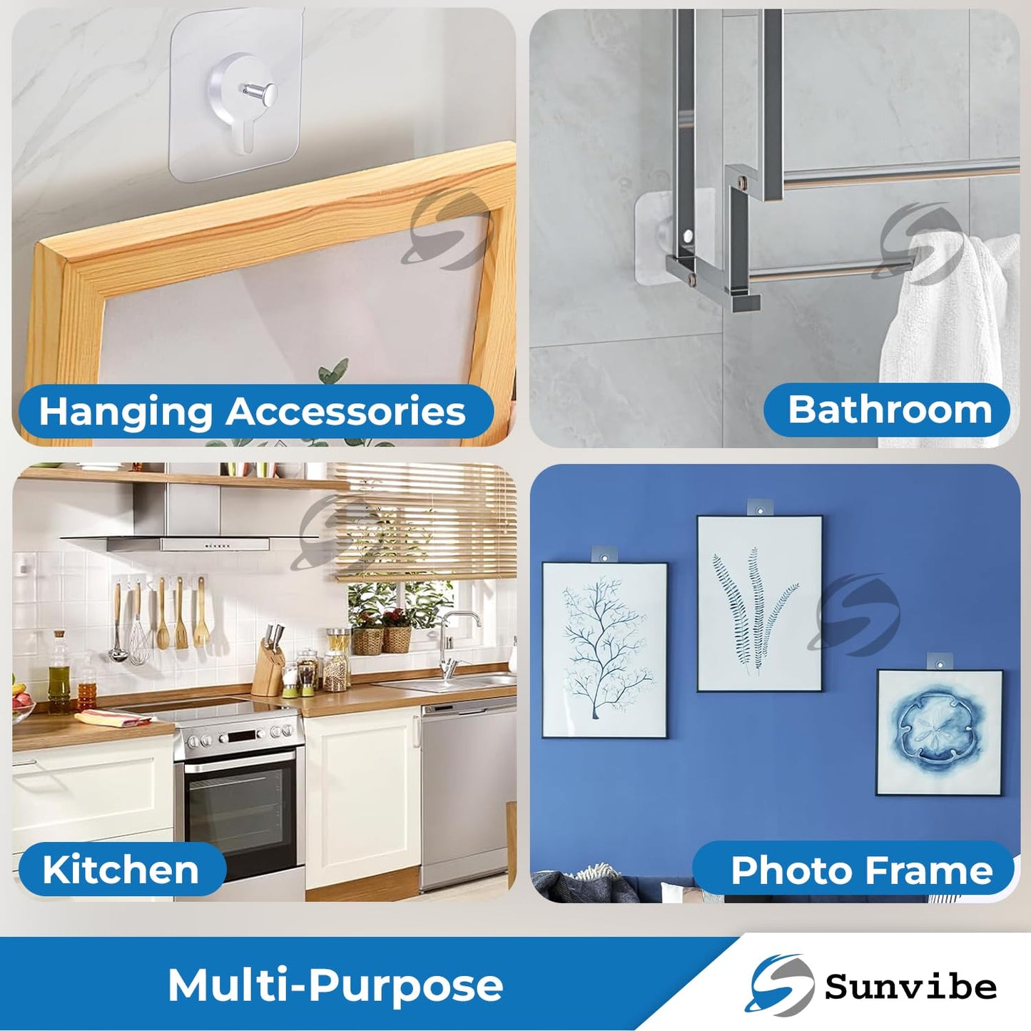 Adhesive Nail Photo Wall Hooks for Hanging Photo Frame, Kitchen Household and Bathroom Accessories (Pack of 10)