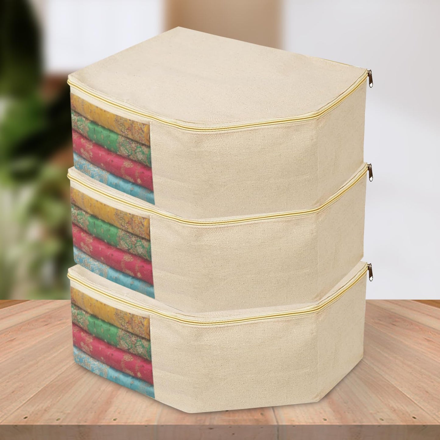 Sunvibe Cotton Canvas Blouse Organizer for Wardrobe – Pack of 3 | Blouse Covers for Storage | Durable Clothes Organizer (38 x 25 x 17 cm)