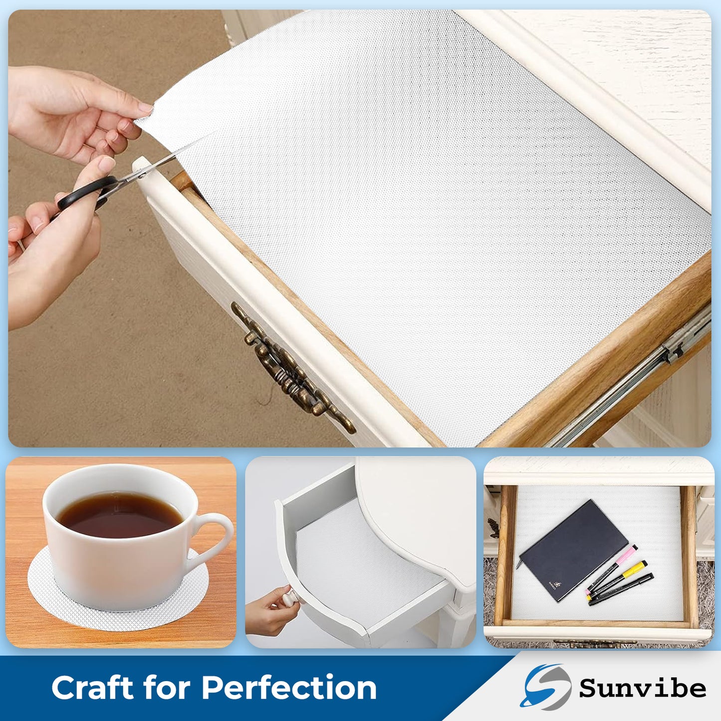 Drawer Cabinet Almirah Mat (45cm X 500cm) Waterproof Washable Mats (White)