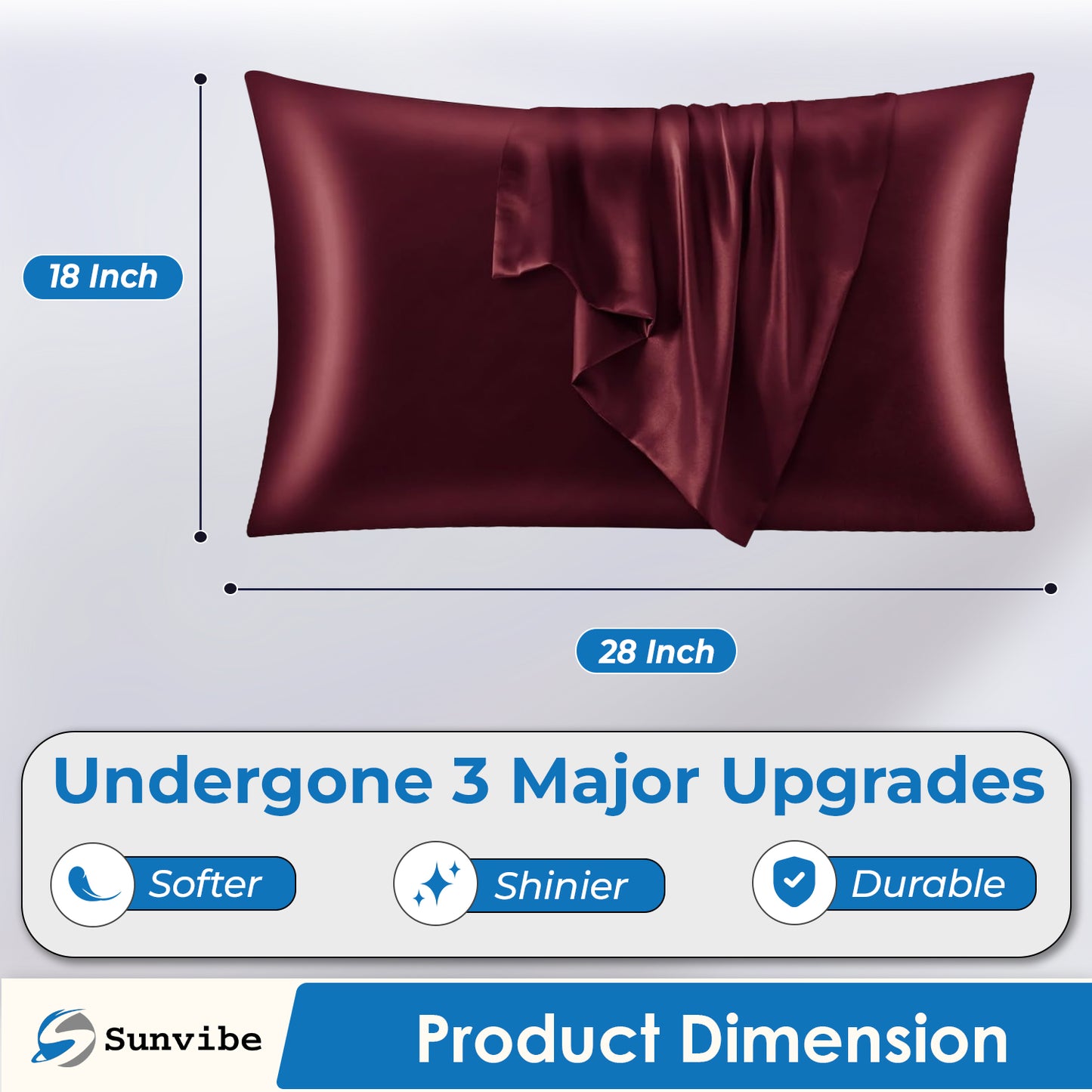 Set of 2 Satin Silk Pillow Covers and 3 Pieces Silk Scrunchies (Maroon)