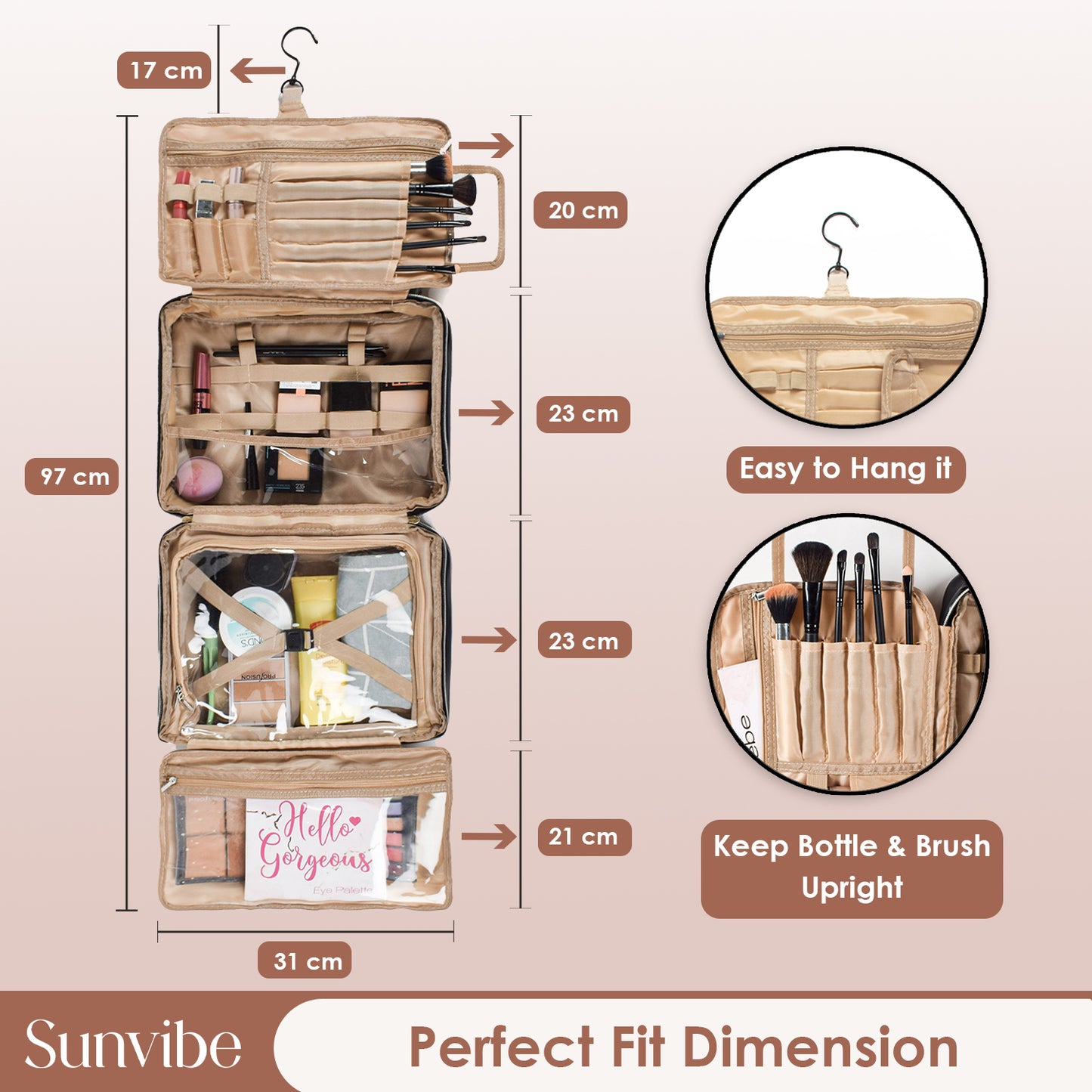 Waterproof PU Leather Hanging Toiletry & Makeup Organizer for Women