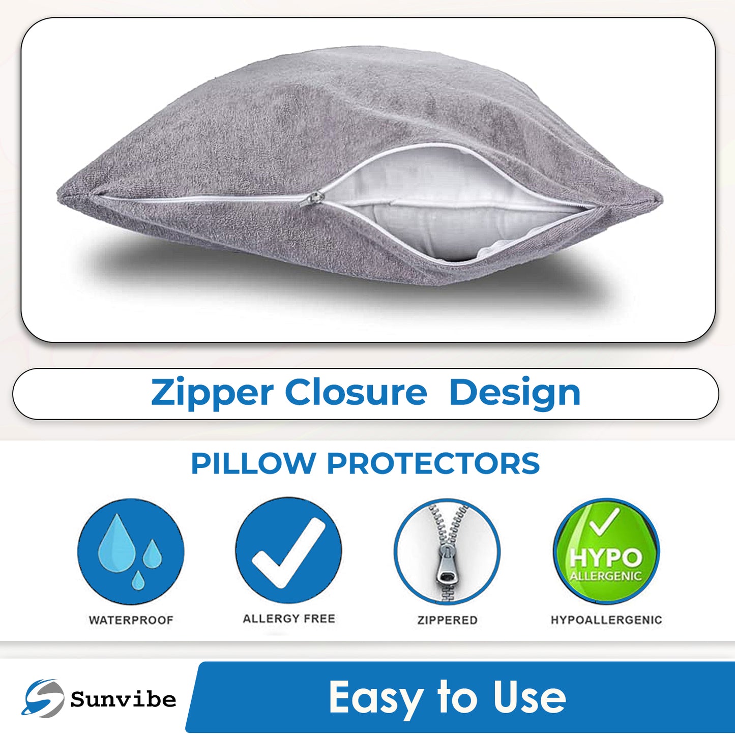 Sunvibe Waterproof Pillow Protector – Soft Terry Cotton Cover
