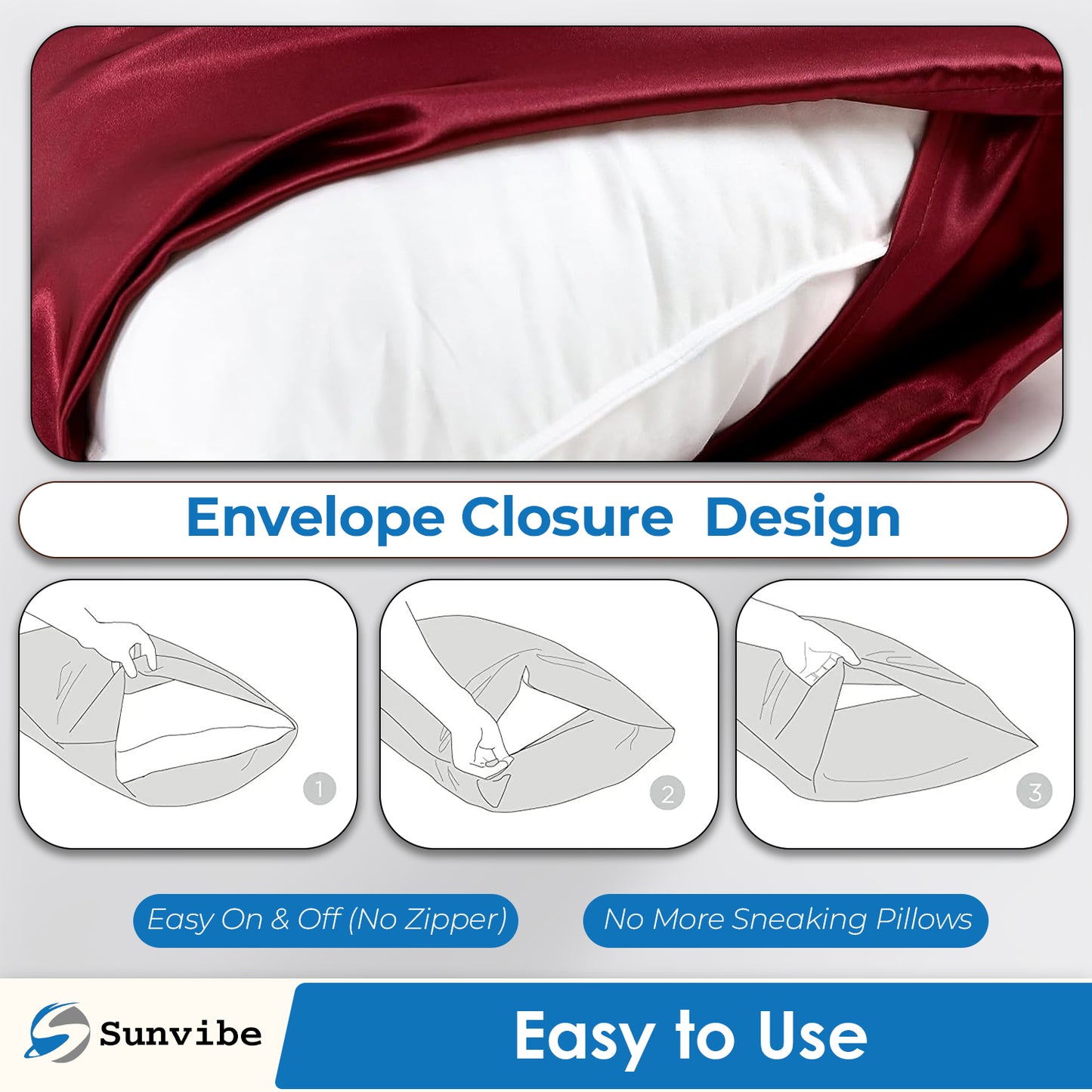 Set of 2 Satin Silk Pillow Covers and 3 Pieces Silk Scrunchies (Maroon)