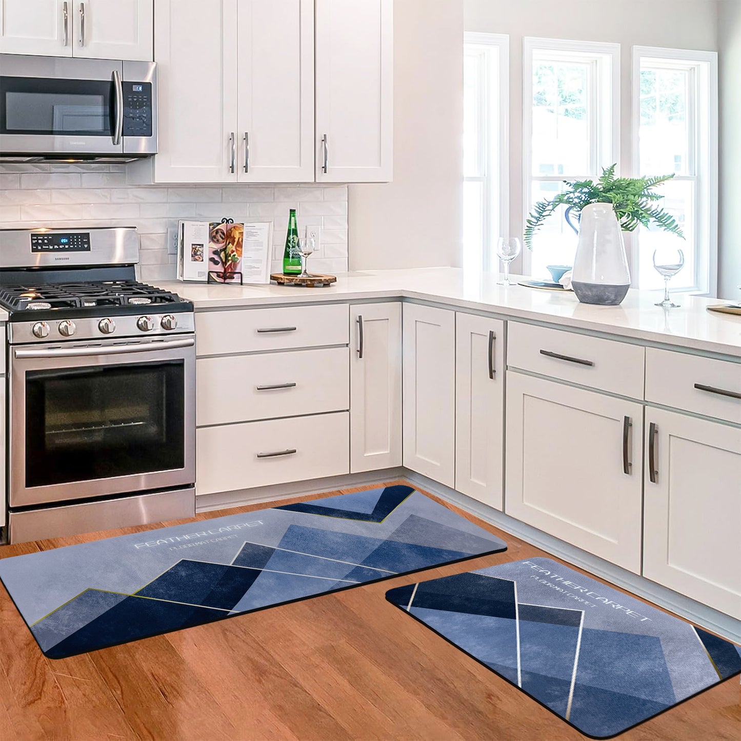 Kitchen Floor Mat 3.5mm (120x40cm & 40x60cm, Feather Print-2 Pieces)