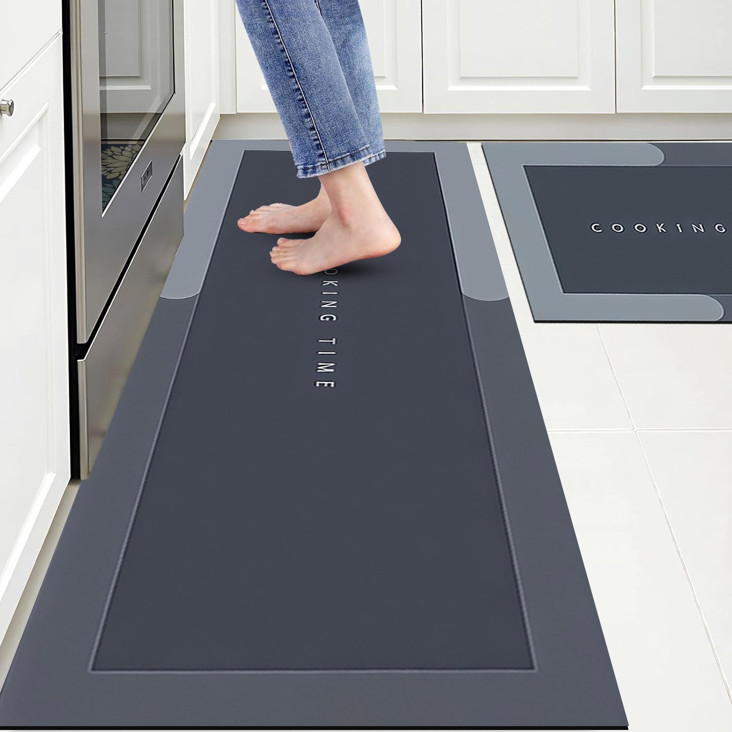 Kitchen Floor Mat 3.5mm (120x40cm & 40x60cm, Blue-2 Pieces)