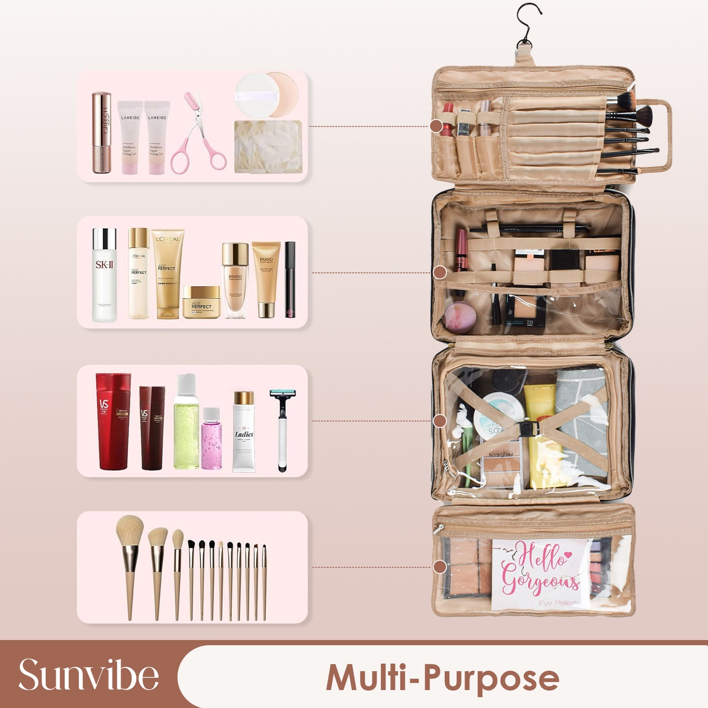 Waterproof PU Leather Hanging Toiletry & Makeup Organizer for Women