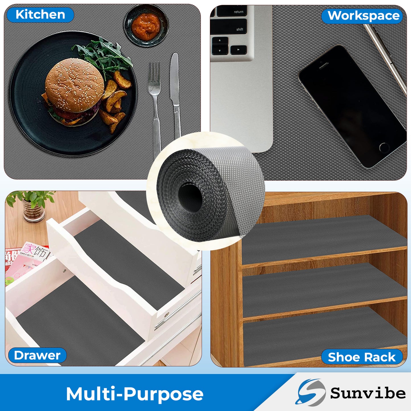 Drawer Cabinet Almirah Mat Waterproof Washable Mats (Grey)