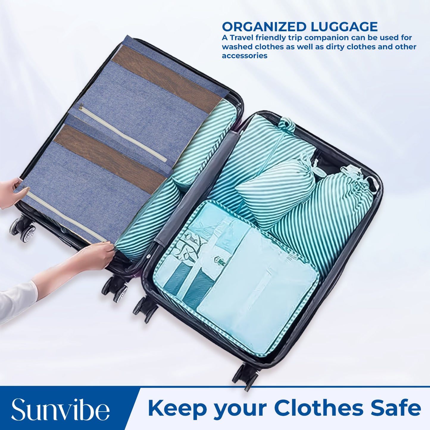 Saree Clothes Bags/Covers/Poches For Storage With Zip Closure (16 X 14 Inches, Blue)
