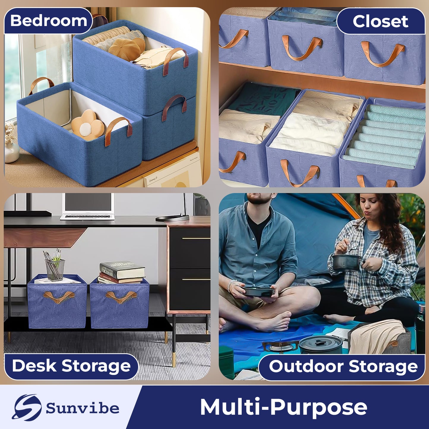 Foldable Wardrobe Organizer with Durable Handle, Stuff Storage Box Closet Drawer Organizers for Clothes, Toys, Books, Blanket (Blue)