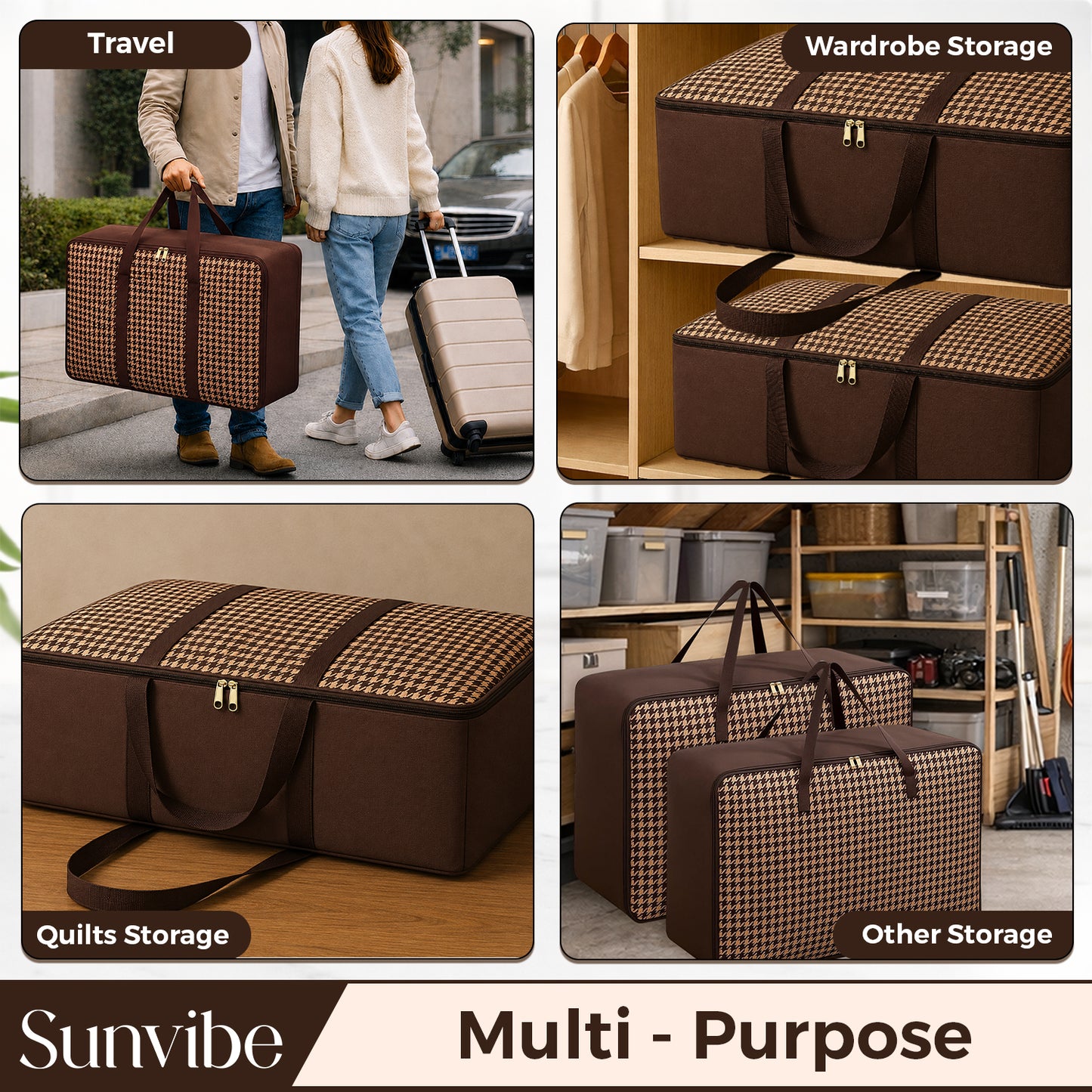 Sunvibe® Large Wardrobe Storage Bag | Heavy Duty Clothes Organizer with Strong Zipper | Foldable Blanket & Saree Storage Bag | Dustproof | Large Capacity