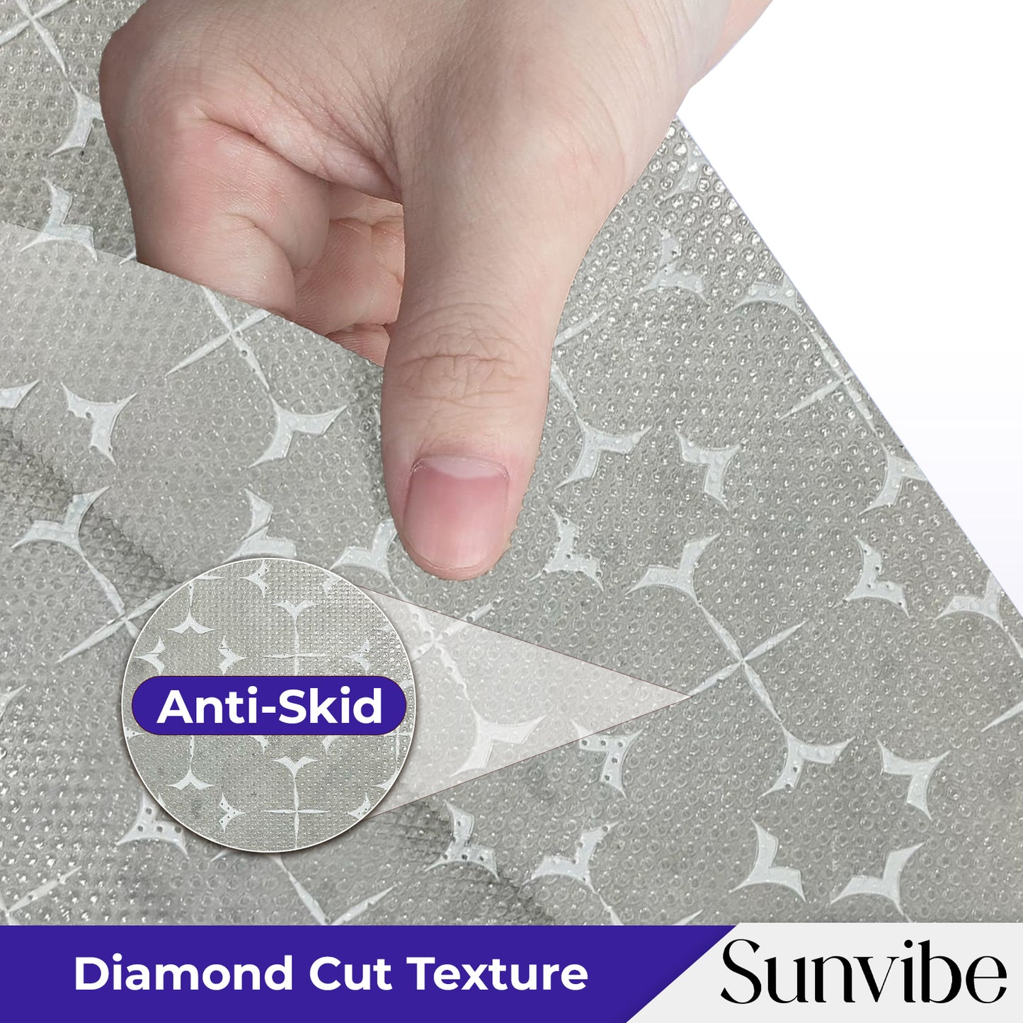 SUNVIBE Printed Shelf Liner – Anti-Slip Mat for Kitchen, Drawers & Fridge (White-Star Design)