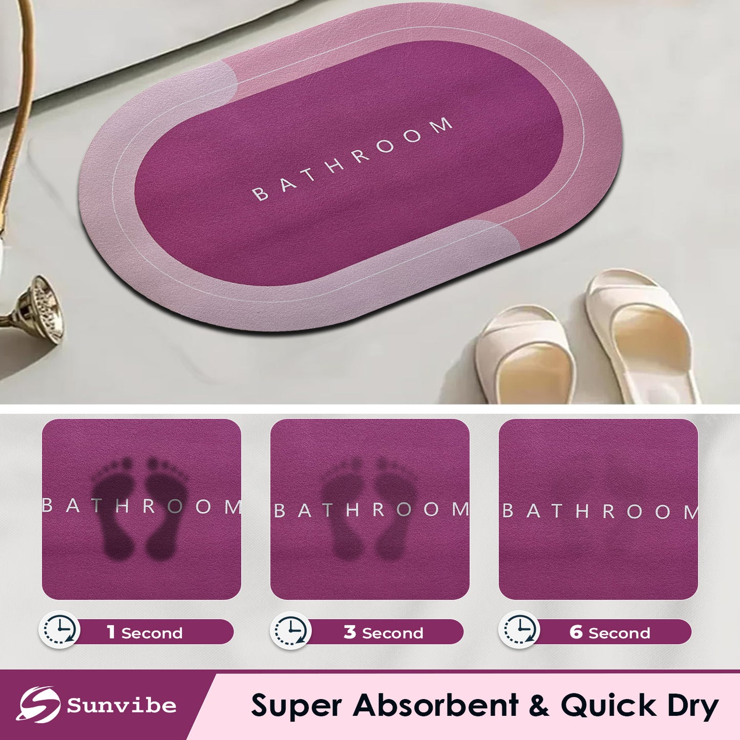 Bath Mat 3.5mm Anti-Skid Water Soaking Bathroom Print Door, Floor Mat