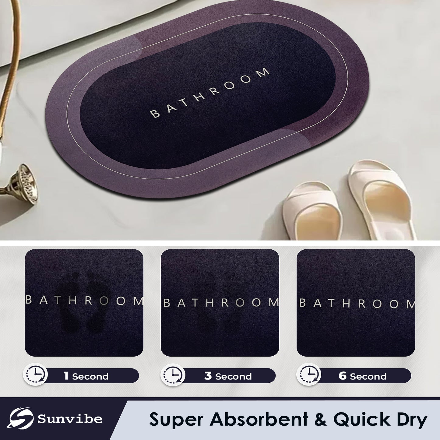 Bath Mat 3.5mm Anti-Skid Water Soaking Bathroom Print Door, Floor Mat