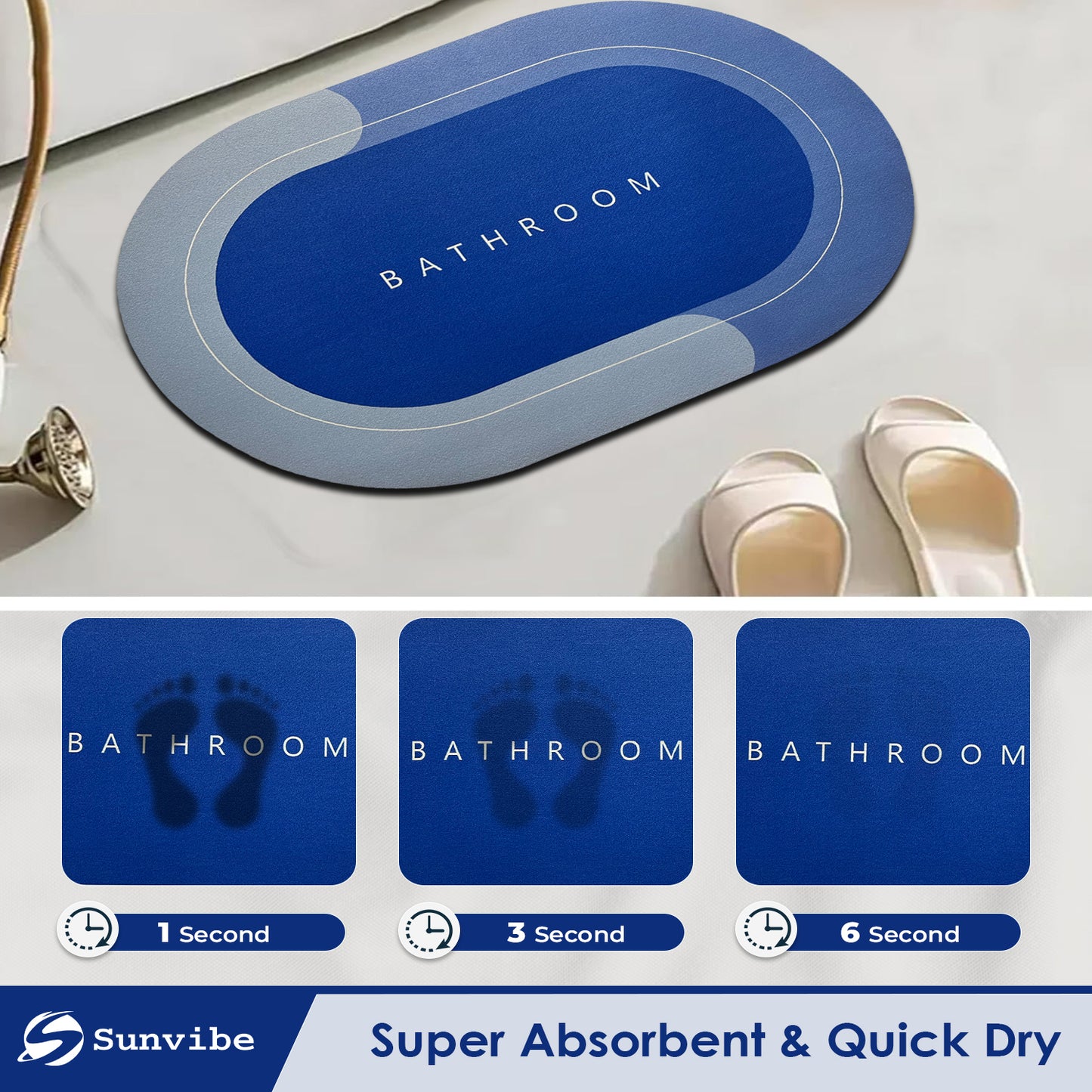 Bath Mat 3.5mm Anti-Skid Water Soaking Bathroom Print Door, Floor Mat