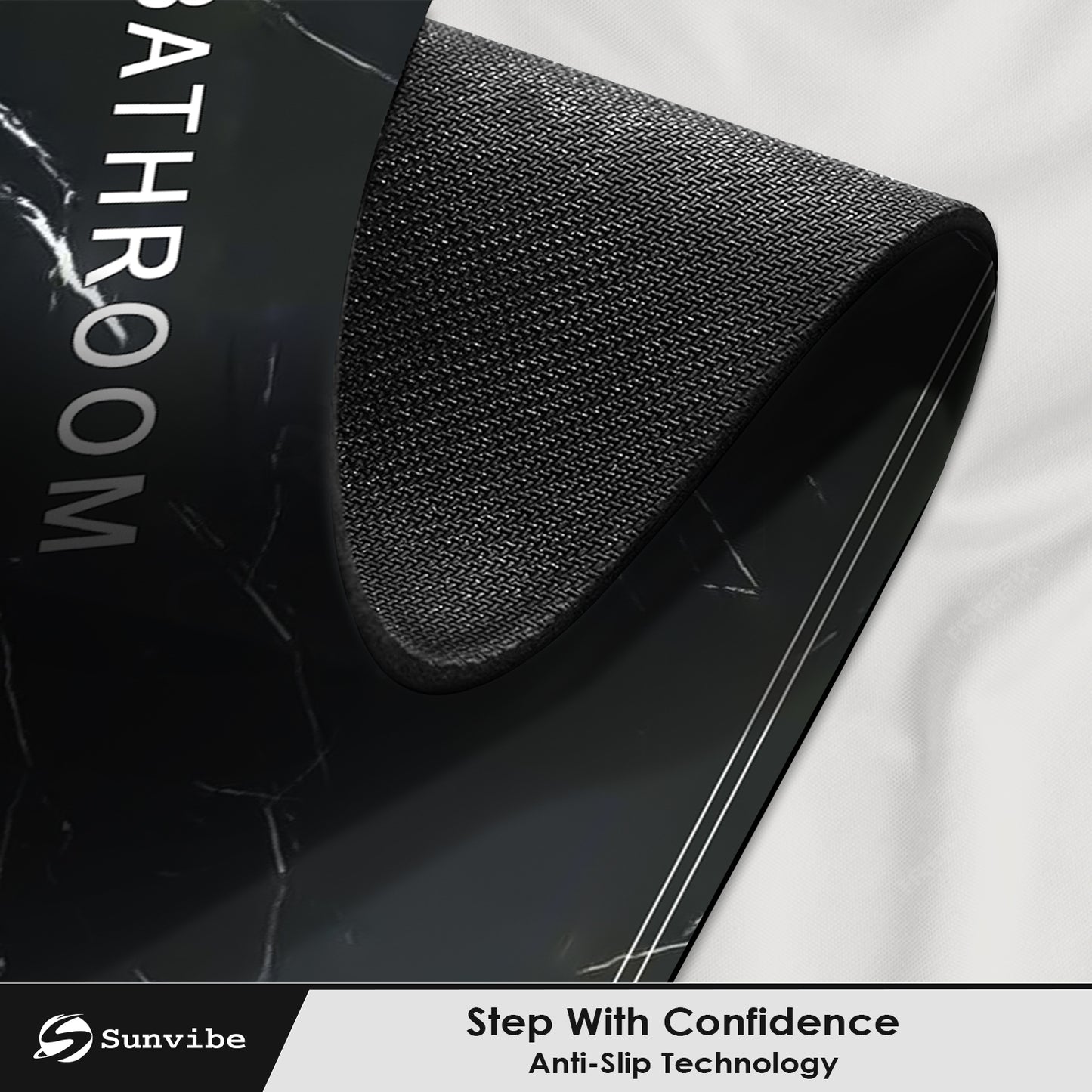 Bathmat 3.5mm Anti-Skid Water Soaking Marble Print Door Mat (Black)