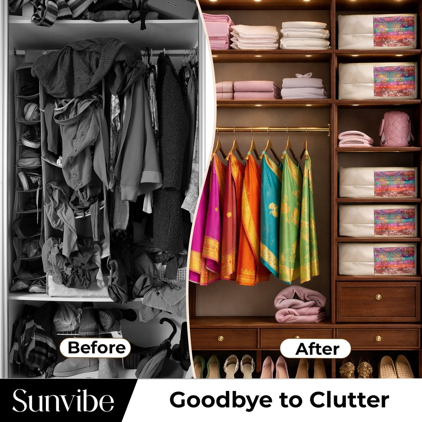 Sunvibe Cotton Canvas Blouse Organizer for Wardrobe – Pack of 3 | Blouse Covers for Storage | Durable Clothes Organizer (38 x 25 x 17 cm)