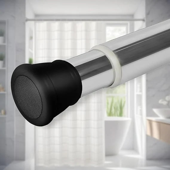 Extendable Shower Curtain Tension Rod – Non-Drilling, Anti-Skid Spring Pull Rod White-Silver