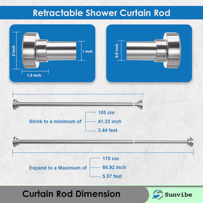 Extendable Shower Curtain Tension Rod (85–140 cm) | No Drilling | Adjustable & Rust Resistant