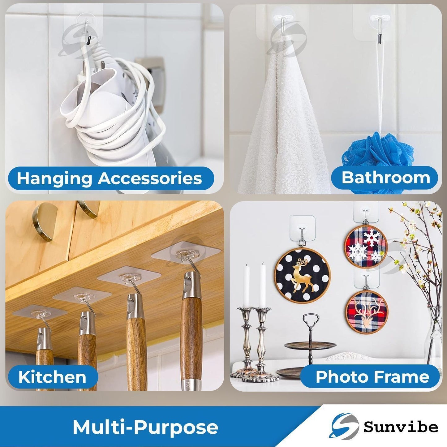 J Hook Pack of 6 | Multipurpose Wall Hooks | Strong & Durable Hanging Hooks for Home