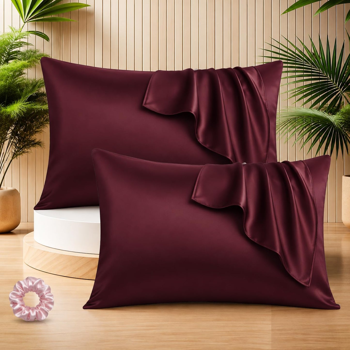SUNVIBE®  Satin Pillow Covers With Scrunchy for Hair | Silk Pillow Case | Soft Pillow Satin Cover with Hidden Zipper | Pillow Cover