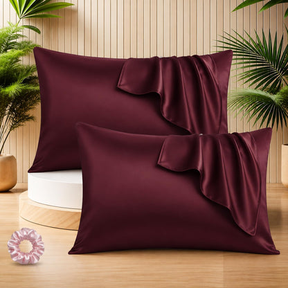 SUNVIBE®  Satin Pillow Covers With Scrunchy for Hair | Silk Pillow Case | Soft Pillow Satin Cover with Hidden Zipper | Pillow Cover