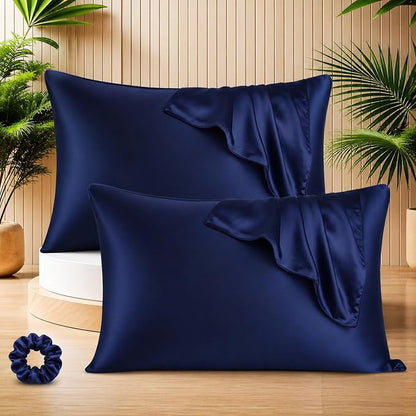 SUNVIBE®  Satin Pillow Covers With Scrunchy for Hair | Silk Pillow Case | Soft Pillow Satin Cover with Hidden Zipper | Pillow Cover
