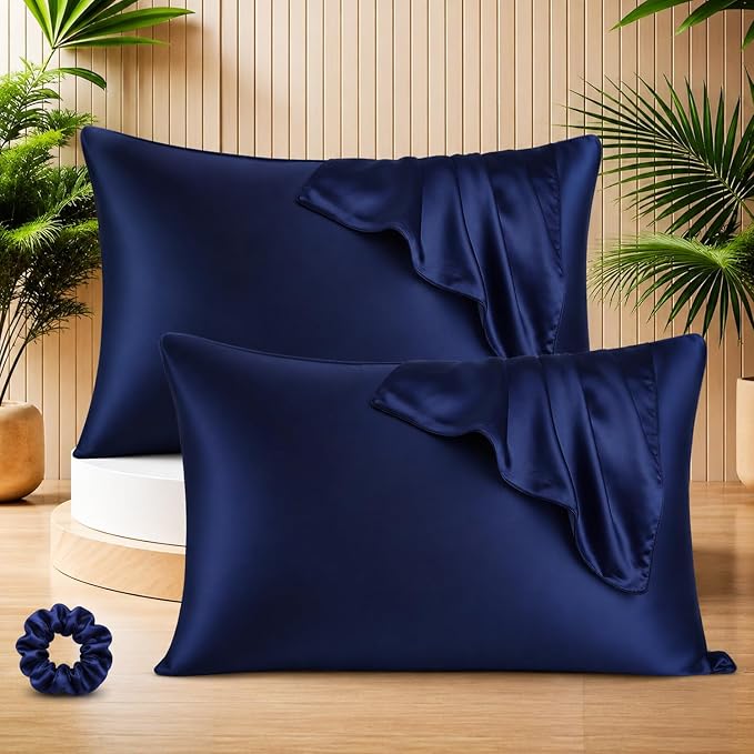 SUNVIBE®  Satin Pillow Covers With Scrunchy for Hair | Silk Pillow Case | Soft Pillow Satin Cover with Hidden Zipper | Pillow Cover