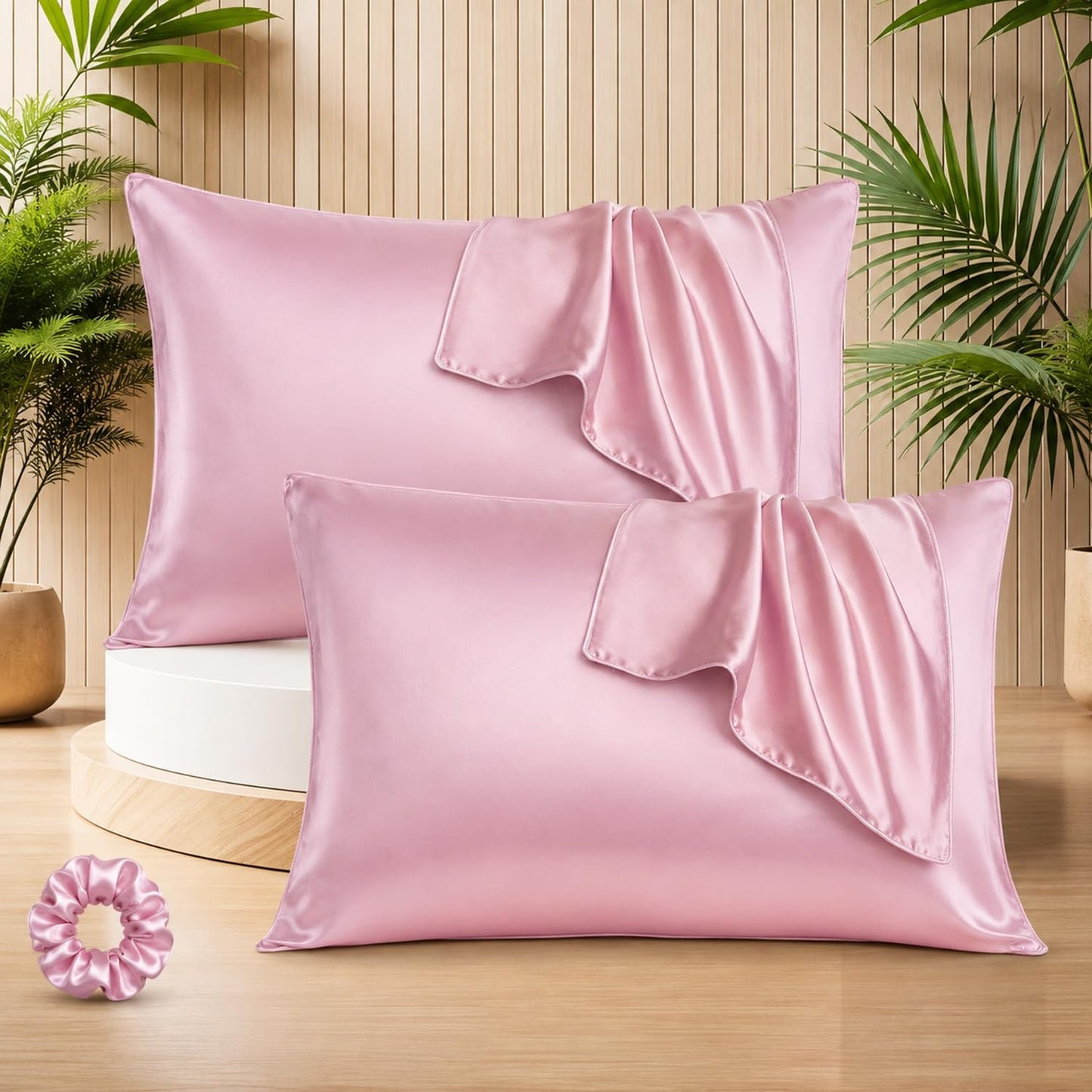 SUNVIBE®  Satin Pillow Covers With Scrunchy for Hair | Silk Pillow Case | Soft Pillow Satin Cover with Hidden Zipper | Pillow Cover