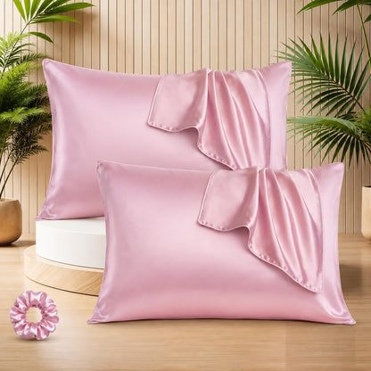 SUNVIBE®  Satin Pillow Covers With Scrunchy for Hair | Silk Pillow Case | Soft Pillow Satin Cover with Hidden Zipper | Pillow Cover