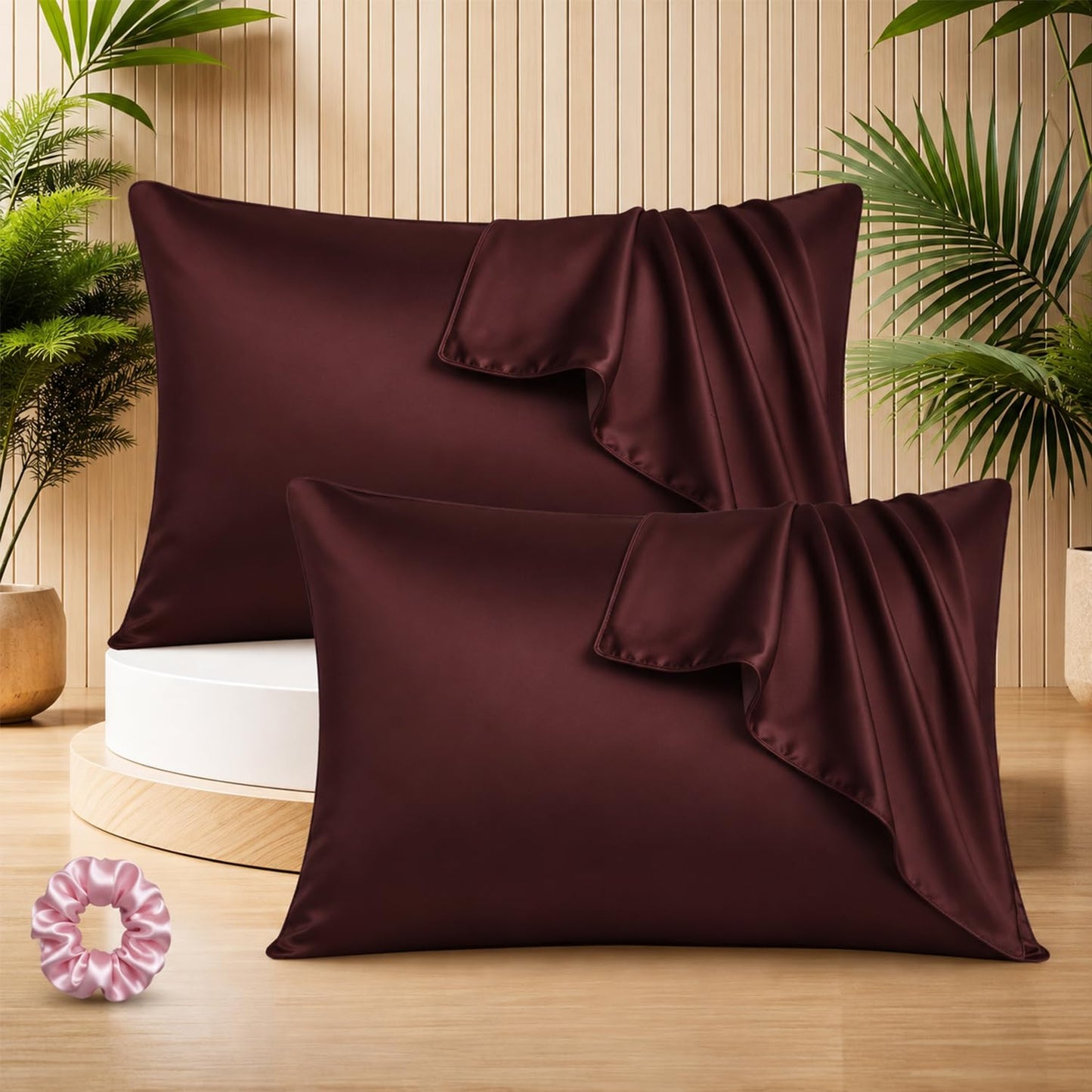 SUNVIBE®  Satin Pillow Covers With Scrunchy for Hair | Silk Pillow Case | Soft Pillow Satin Cover with Hidden Zipper | Pillow Cover