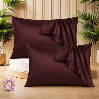 SUNVIBE®  Satin Pillow Covers With Scrunchy for Hair | Silk Pillow Case | Soft Pillow Satin Cover with Hidden Zipper | Pillow Cover