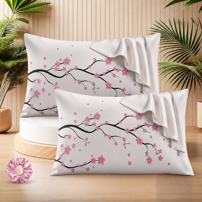 SUNVIBE® 3D Satin Pillow Covers With Scrunchy for Hair | Silk Pillow Case | Soft Pillow Satin Cover with Hidden Zipper | Pillow Cover