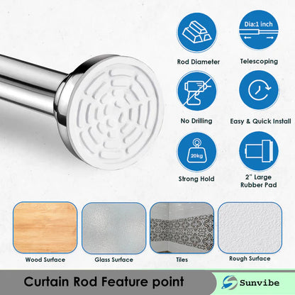 Extendable Shower Curtain Tension Rod (85–140 cm) | No Drilling | Adjustable & Rust Resistant