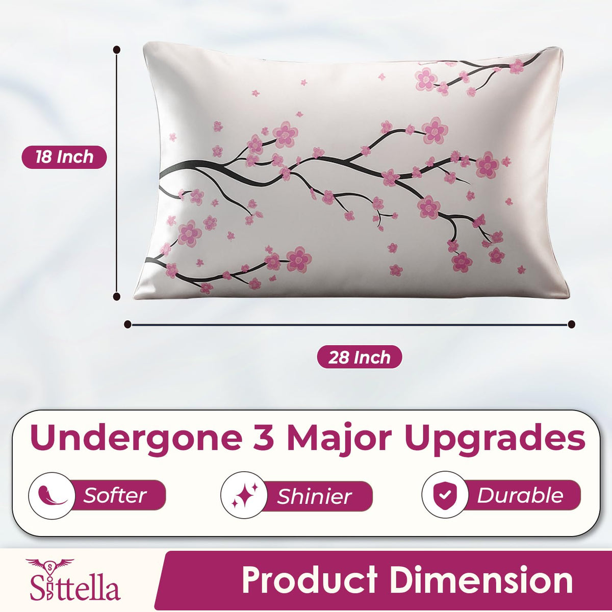 SUNVIBE® 3D Satin Pillow Covers With Scrunchy for Hair | Silk Pillow Case | Soft Pillow Satin Cover with Hidden Zipper | Pillow Cover