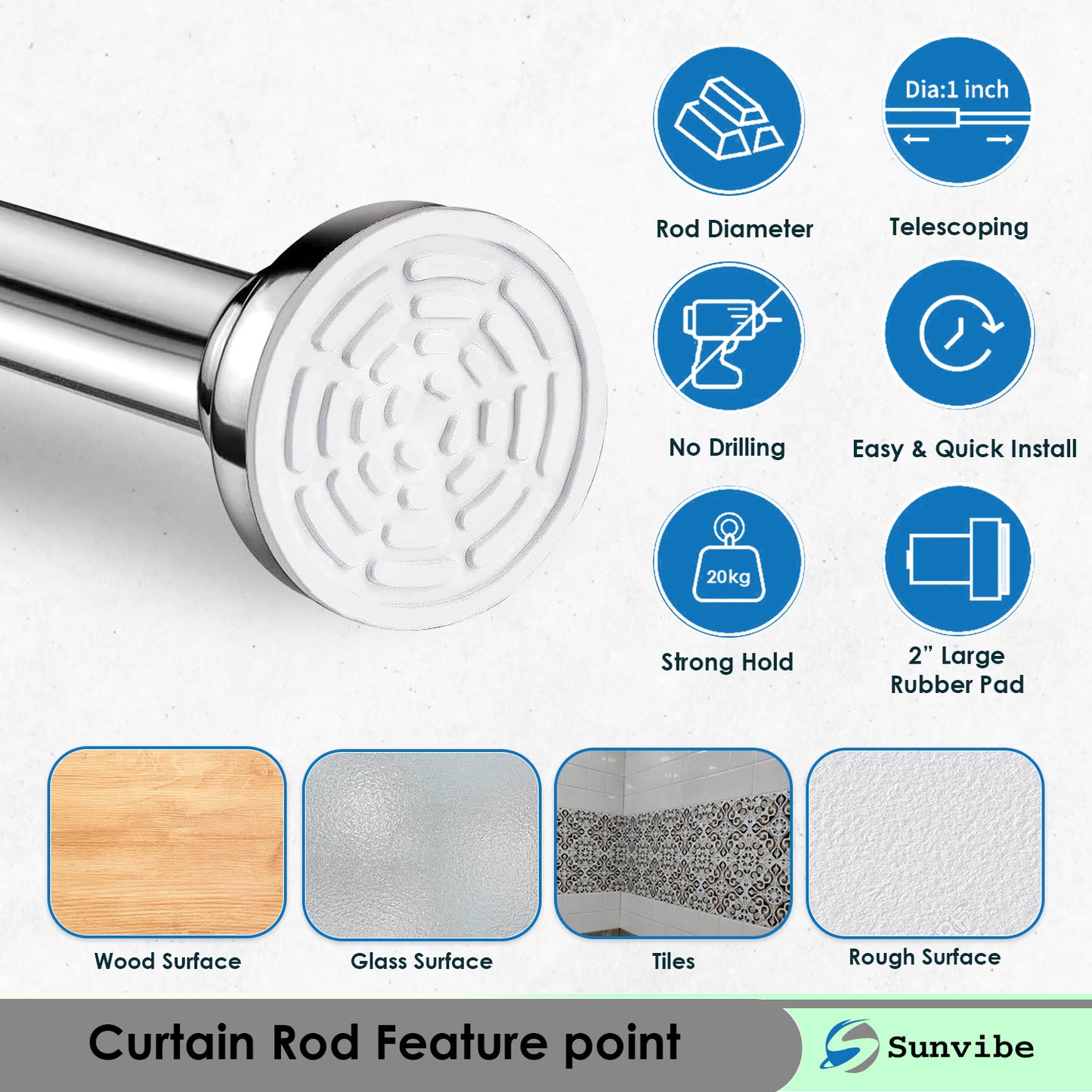 Extendable Shower Curtain Tension Rod Non-Drilling Anti-Skid Spring Pull Rod -Silver (125Cm To 220Cm)