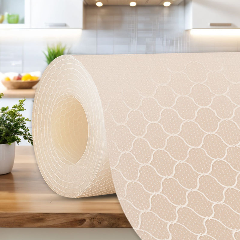SUNVIBE Printed Shelf Liner – Anti-Slip Mat for Kitchen, Drawers & Fridge (White-Net)