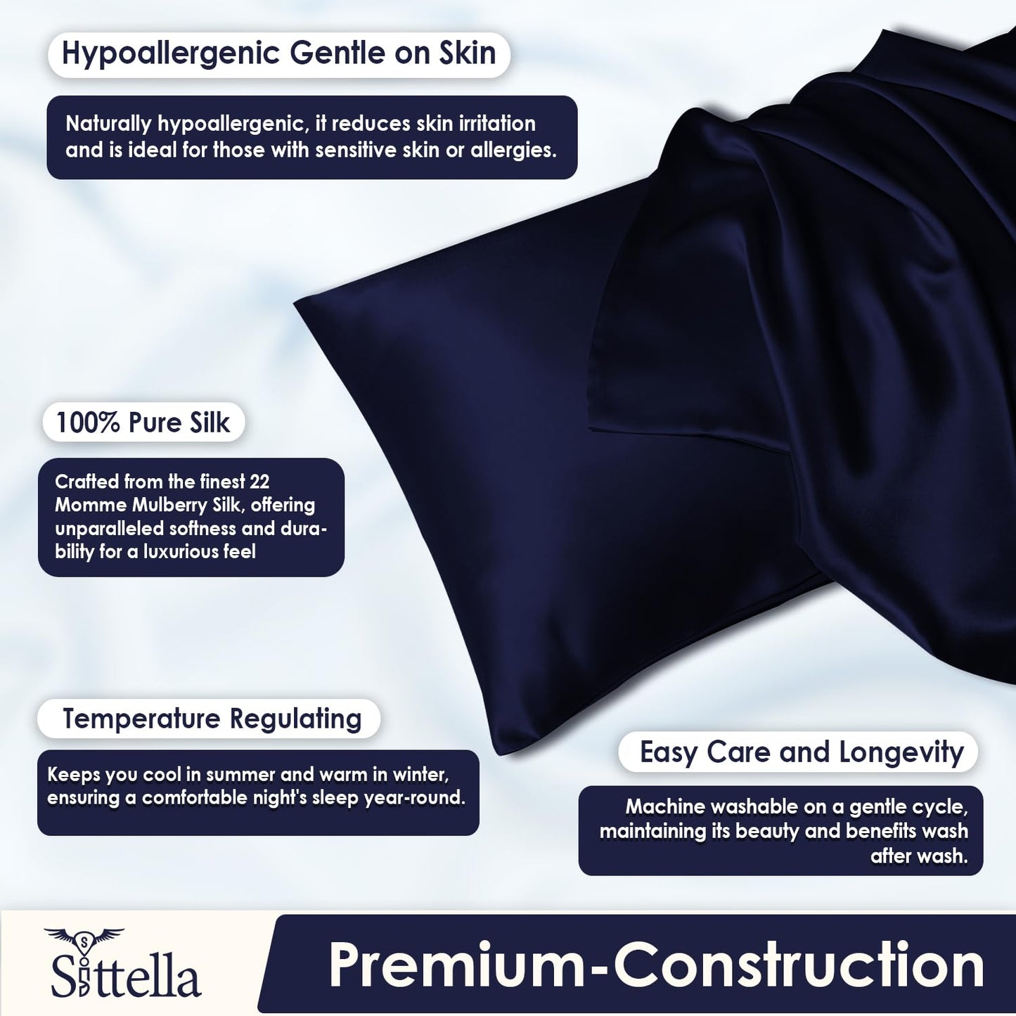 SUNVIBE®  Satin Pillow Covers With Scrunchy for Hair | Silk Pillow Case | Soft Pillow Satin Cover with Hidden Zipper | Pillow Cover