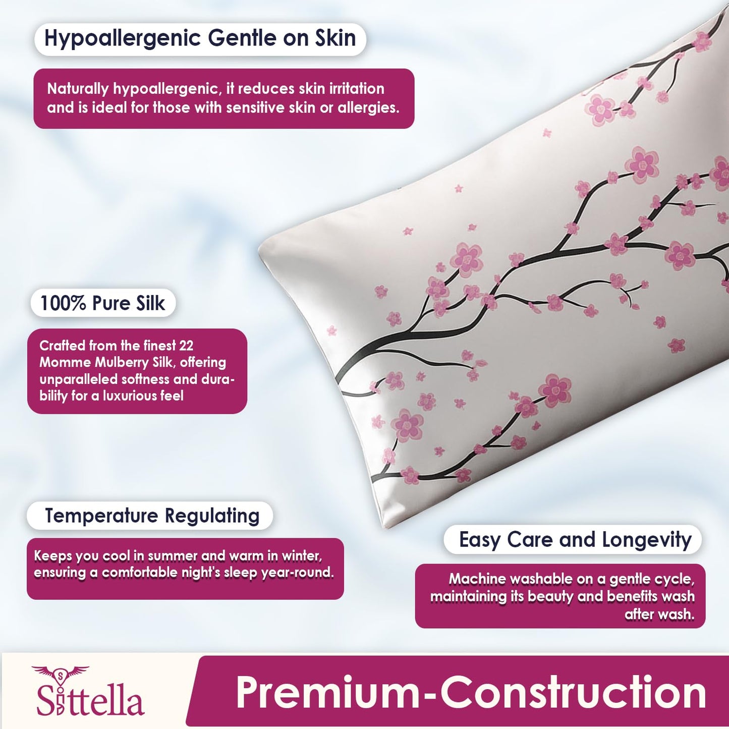 SUNVIBE® 3D Satin Pillow Covers With Scrunchy for Hair | Silk Pillow Case | Soft Pillow Satin Cover with Hidden Zipper | Pillow Cover