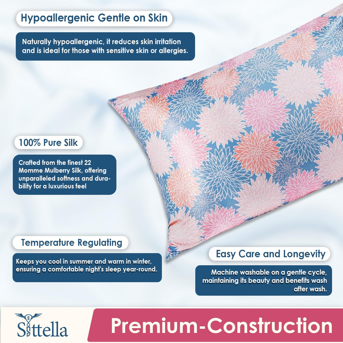 SUNVIBE® 3D Satin Pillow Covers With Scrunchy for Hair | Silk Pillow Case | Soft Pillow Satin Cover with Hidden Zipper | Pillow Cover