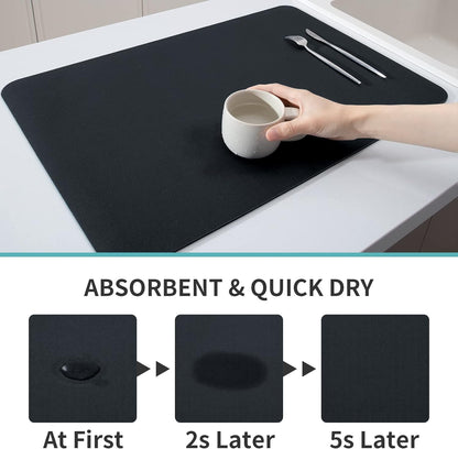 Placemat 40x30 Cms Water Absorbent Drying Mat for Kitchen Utensil (Black)