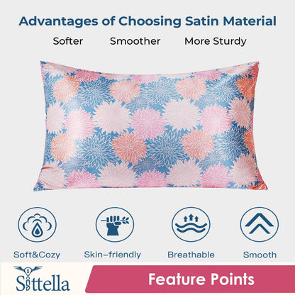 SUNVIBE® 3D Satin Pillow Covers With Scrunchy for Hair | Silk Pillow Case | Soft Pillow Satin Cover with Hidden Zipper | Pillow Cover
