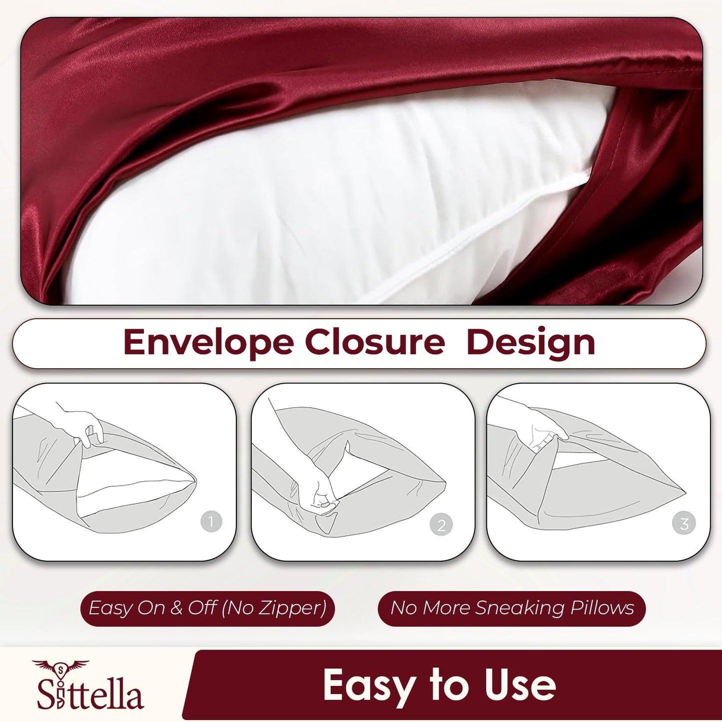 SUNVIBE®  Satin Pillow Covers With Scrunchy for Hair | Silk Pillow Case | Soft Pillow Satin Cover with Hidden Zipper | Pillow Cover
