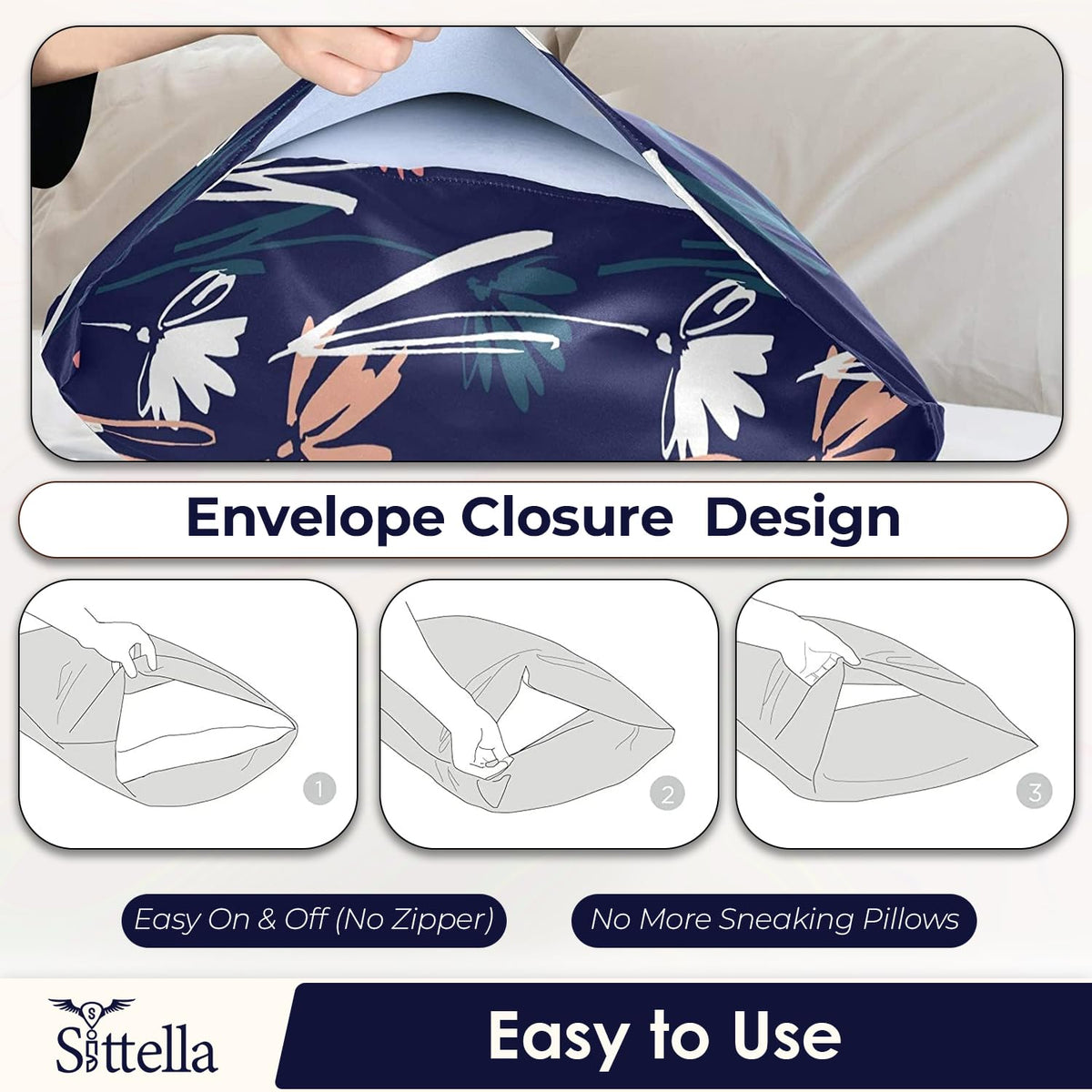 SUNVIBE® 3D Satin Pillow Covers With Scrunchy for Hair | Silk Pillow Case | Soft Pillow Satin Cover with Hidden Zipper | Pillow Cover