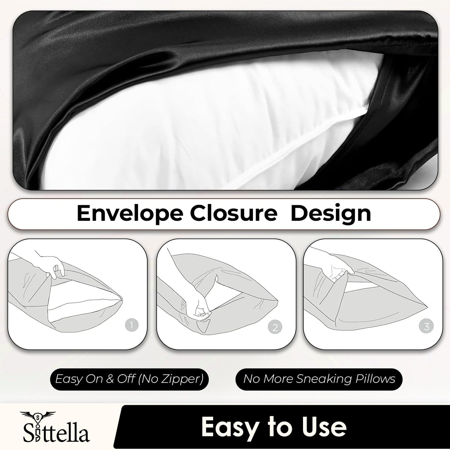 SUNVIBE®  Satin Pillow Covers With Scrunchy for Hair | Silk Pillow Case | Soft Pillow Satin Cover with Hidden Zipper | Pillow Cover