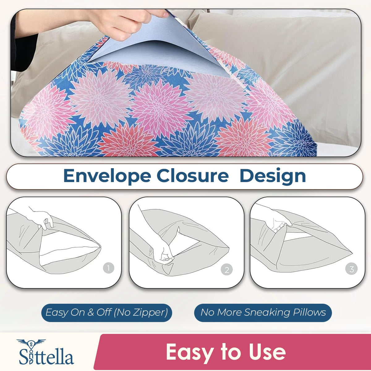 SUNVIBE® 3D Satin Pillow Covers With Scrunchy for Hair | Silk Pillow Case | Soft Pillow Satin Cover with Hidden Zipper | Pillow Cover