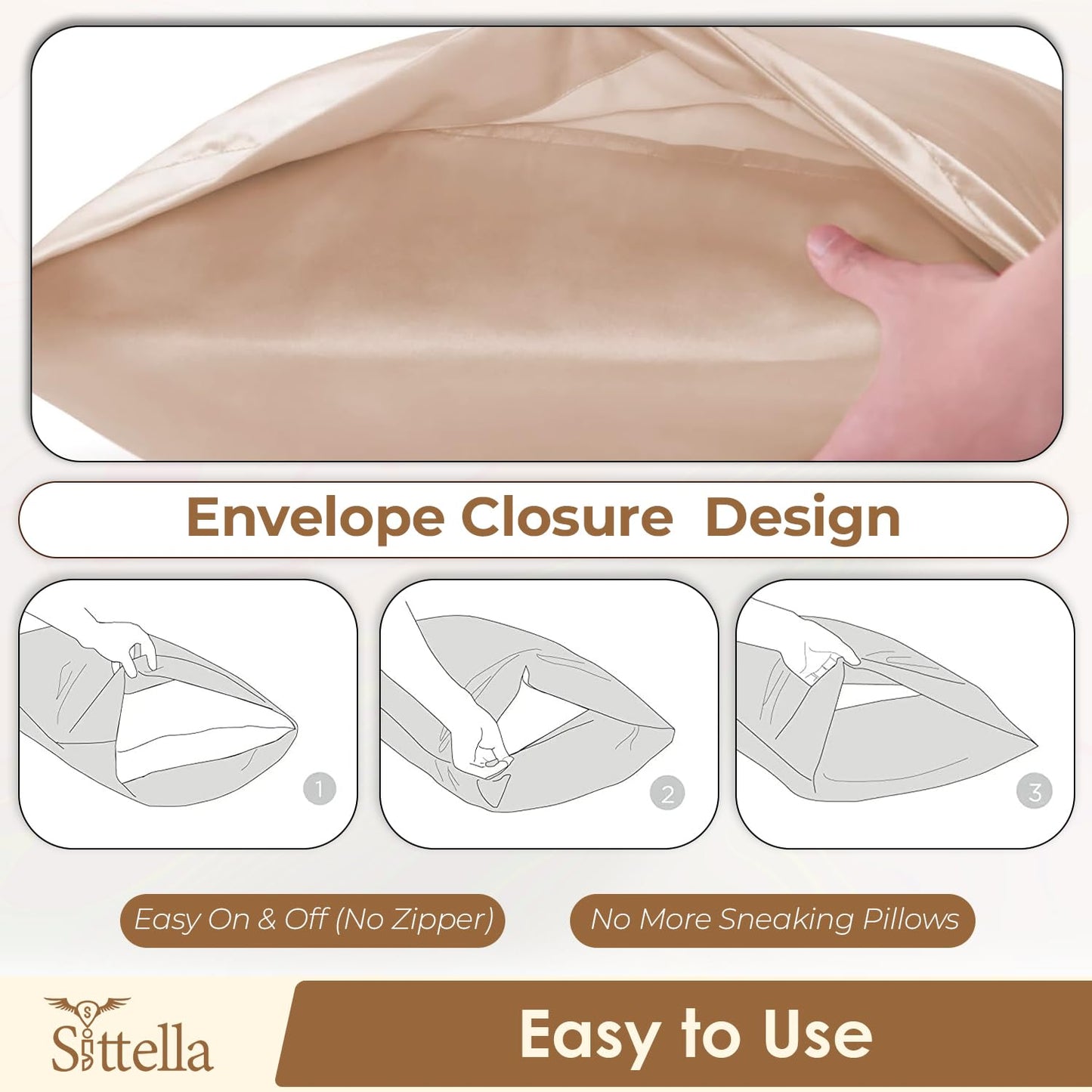 SUNVIBE®  Satin Pillow Covers With Scrunchy for Hair | Silk Pillow Case | Soft Pillow Satin Cover with Hidden Zipper | Pillow Cover